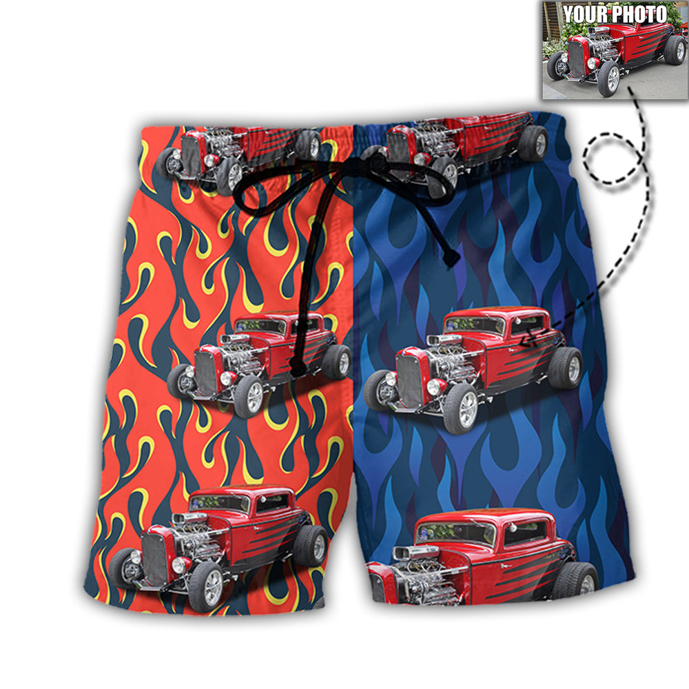 Hot Rod Lover Various Style Personalized Photo Beach Shorts For Summer Vacation And Coastal Travel