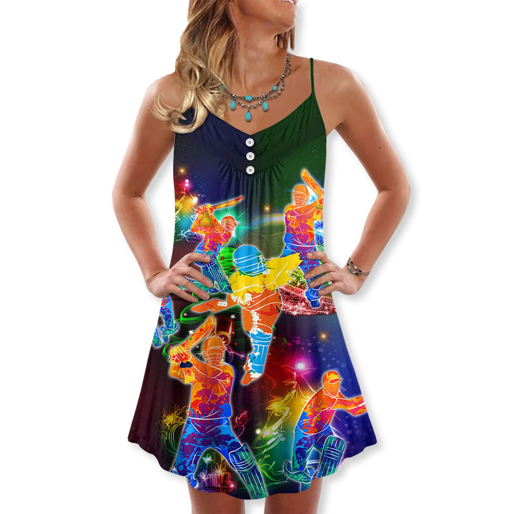 Cricket Neon Tree Christmas Snow V-Neck Sleeveless Cami Dress For Summer Events And Comfortable Everyday Style