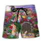 Easter Rabbit In Floral Watercolor Landscape Beach Shorts For Tropical Vacation Wear
