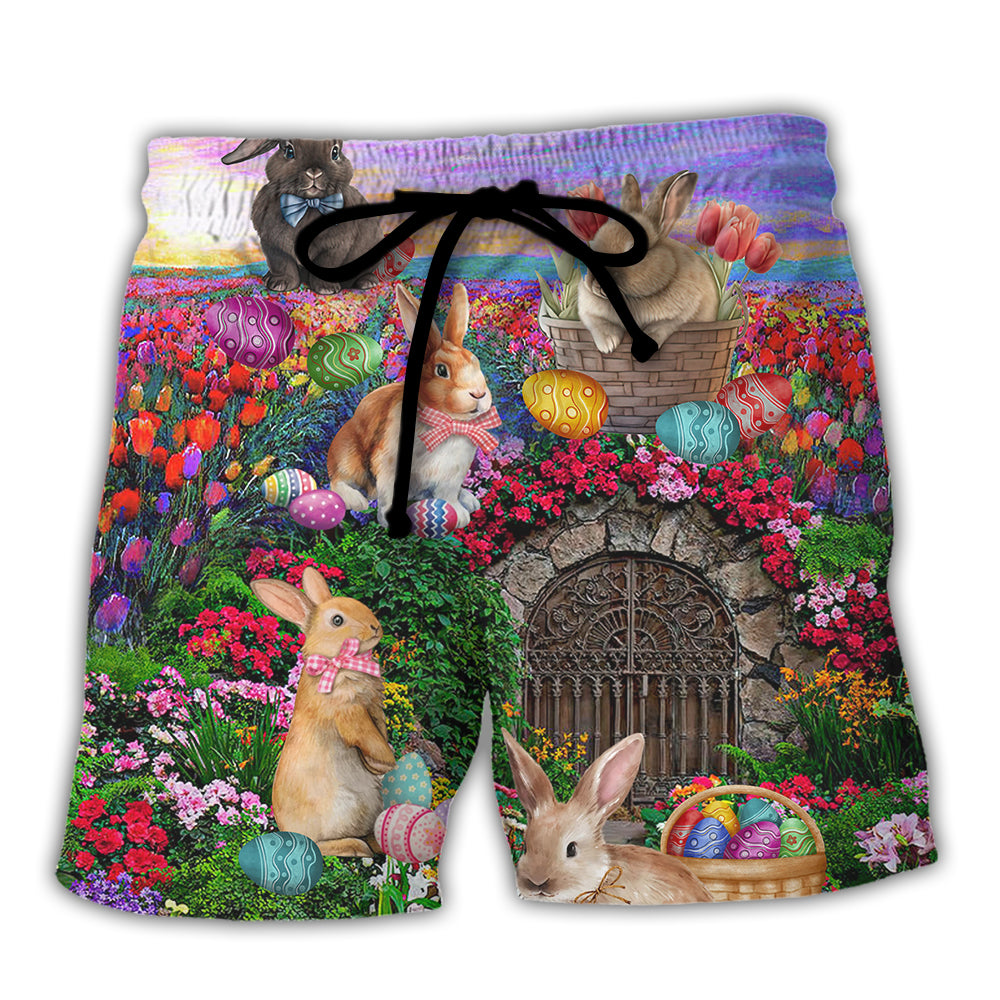 Easter Floral Landscape Rabbit Beach Shorts For Warm Weather Outings And Travel Ready Comfort