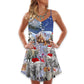 Christmas Elephant Happy Town V-Neck Sleeveless Cami Dress For Festive Events And Casual Summer Styling