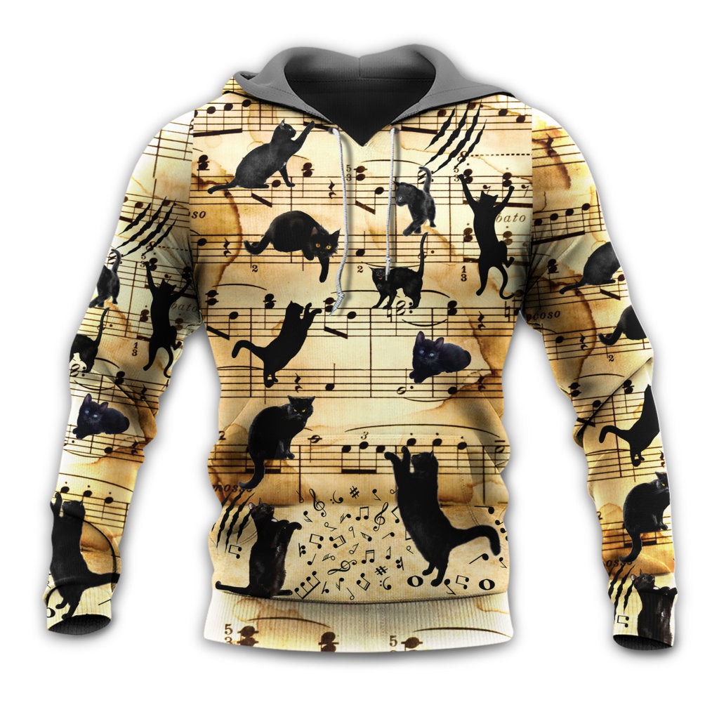 Black Cat Music Note Love Hoodie For Festival Outfits Music Events And Relaxed Daily Style