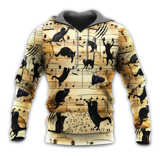 Black Cat Music Note Love Hoodie For Festival Outfits Music Events And Relaxed Daily Style