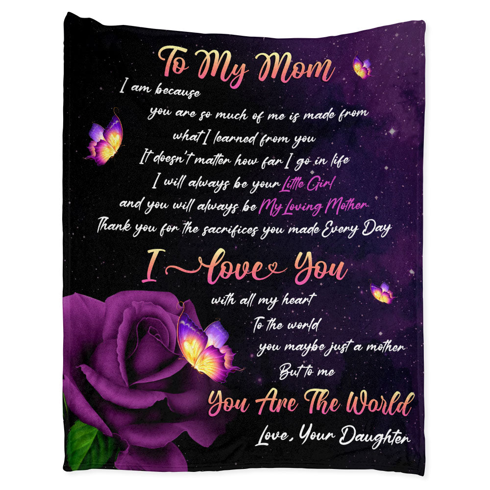 Purple Rose Butterfly Dear Mom Letter Flannel Blanket For Cozy Bedroom Sofa Decor