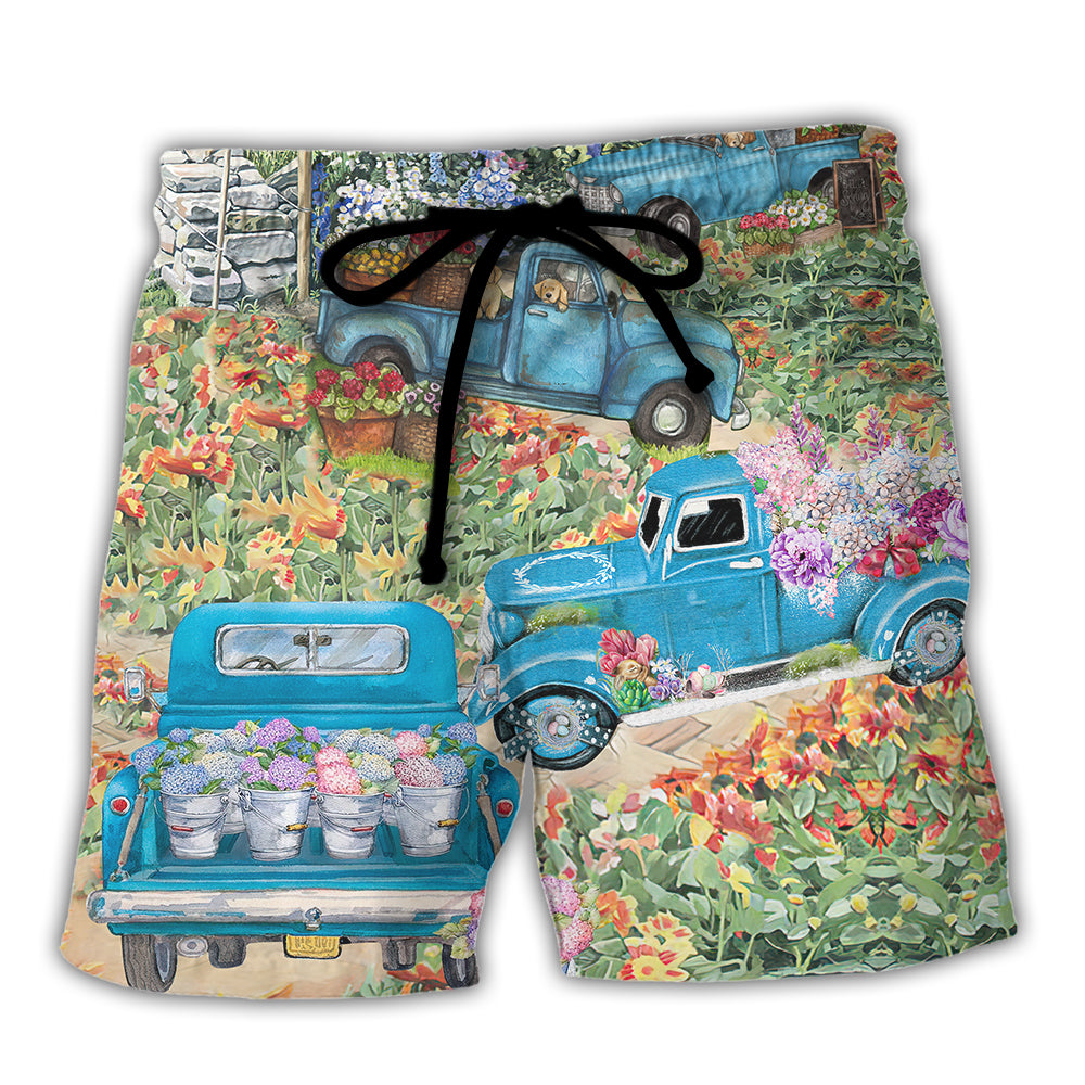 Floral Truck Beach Shorts For Resort Getaways And Versatile Outdoor Wear