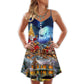 Christmas Santa Snowman Family Love V-Neck Sleeveless Cami Dress For Festive Events And Casual Summer Styling
