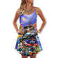 Funny Christmas Car Holiday V-Neck Sleeveless Cami Dress For Holiday Parties And Relaxed Vacation Wear