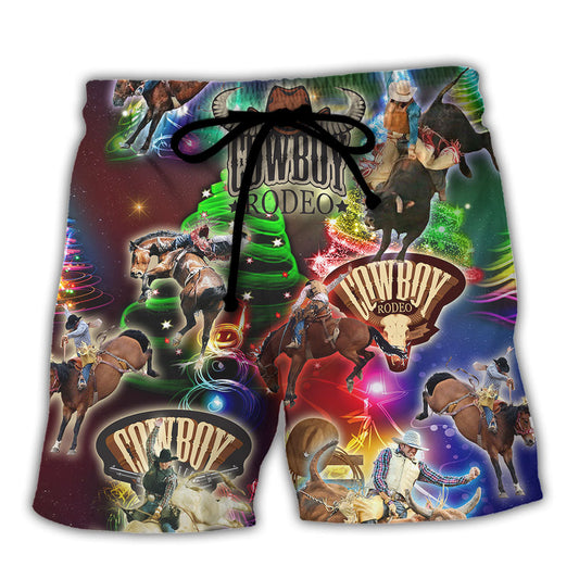 Christmas Cowboy Rodeo Beach Shorts For Coastal Adventures And Comfortable Daily Use