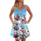 Shark Santa Love Merry Christmas V-Neck Sleeveless Cami Dress For Summer Events And Comfortable Everyday Style