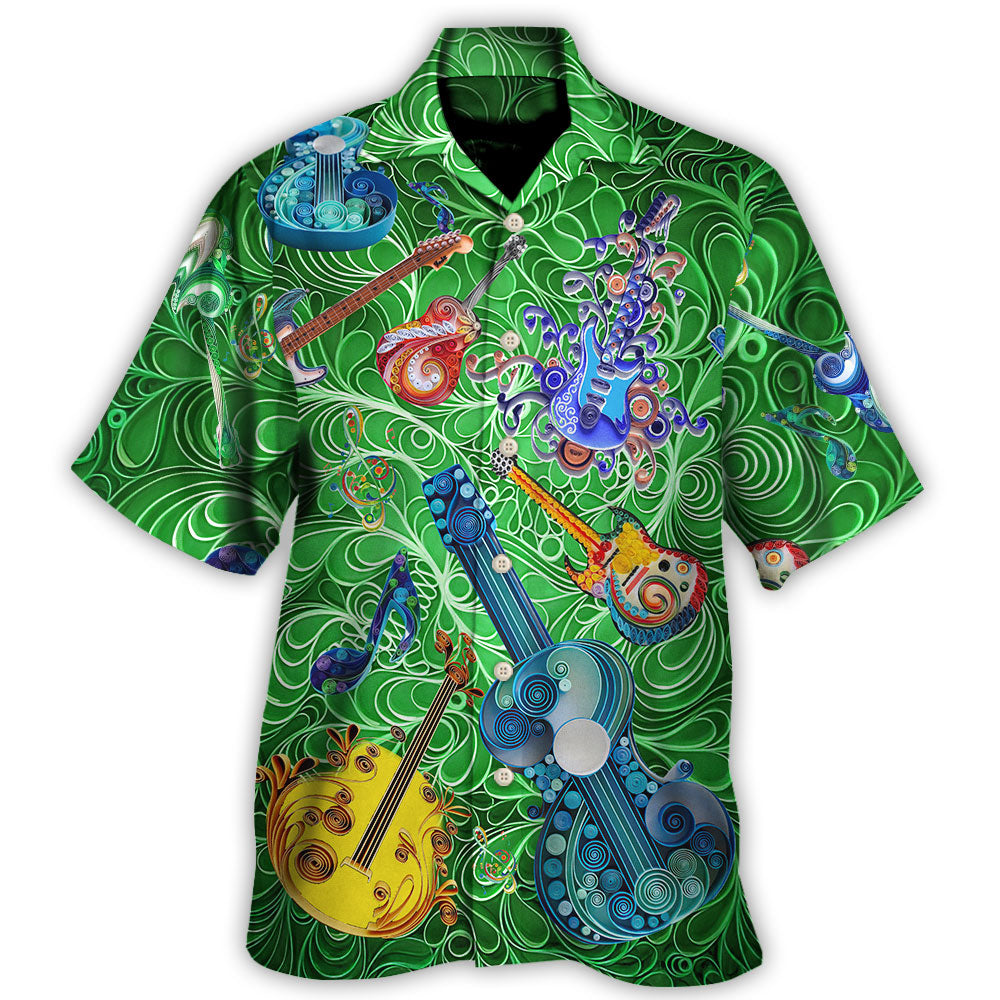Green Guitar Hawaiian Shirt For Tropical Escapes Resort Wear And Outdoor Celebrations