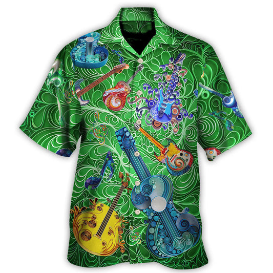 Green Guitar Hawaiian Shirt For Tropical Escapes Resort Wear And Outdoor Celebrations