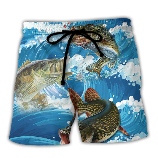 Blue Fishing Wave Beach Shorts For Holiday Cruises And Thoughtful Gift Giving