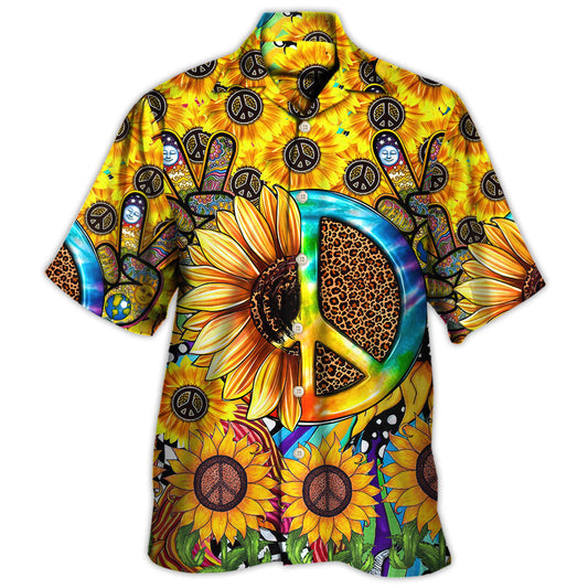 Bohemian Sunflower Peace Sign Hawaiian Shirt For Poolside Relaxation And Sunny Getaways