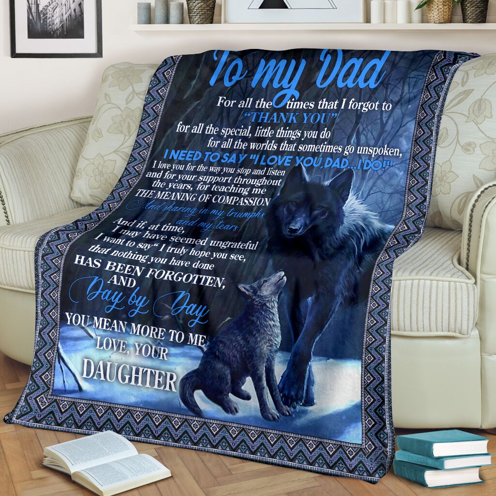 Wolf To My Dad Blue Flannel Blanket For Cozy Bedroom Sofa Decor