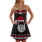 Christmas Santa Retro Nordic Pattern V-Neck Sleeveless Cami Dress For Festive Events And Casual Summer Styling