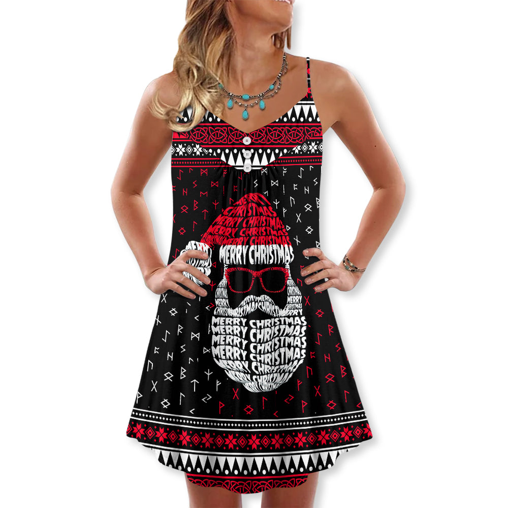 Christmas Santa Retro Nordic Pattern V-Neck Sleeveless Cami Dress For Festive Events And Casual Summer Styling