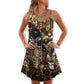 Steampunk Cat Mad Style V-Neck Sleeveless Cami Dress For Vacations And Casual Warm Weather Wear