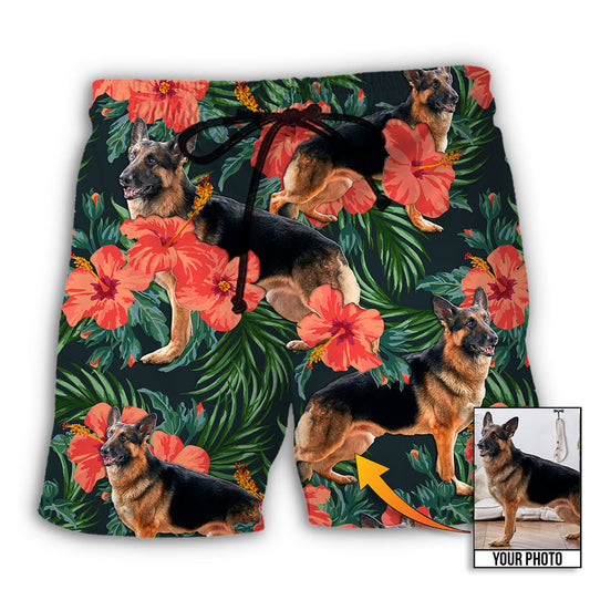 German Shepherd Tropical Style Personalized Photo Beach Shorts Artwork View For Seaside Trips And Casual Style