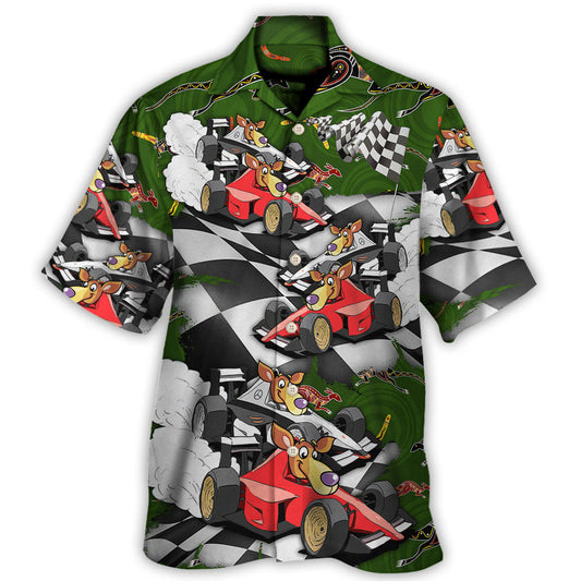 Car Kangaroo Racing Australian Vibe Hawaiian Shirt Artwork View For Weekend Travel And Beach Style