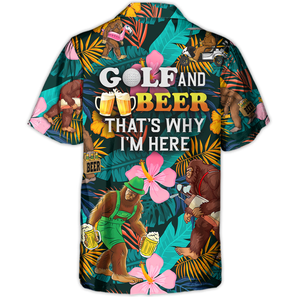 Tropical Funny Golf Bigfoot Beer Hawaiian Shirt For Sports Fans, Summer Outings, And Relaxed Vacation Wear