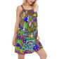 Hippie Mushroom Colorful Peaceful Spirit V-Neck Sleeveless Cami Dress For Music Festivals And Thoughtful Boho Gifting