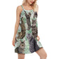Cat Tropical Leaf Tabby V-Neck Sleeveless Cami Dress For Beach Festivals And Comfortable Summer Outfits
