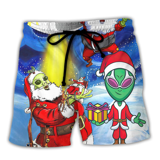 Christmas Santa Alien Magic Beach Shorts For Resort Getaways And Comfortable Daily Use