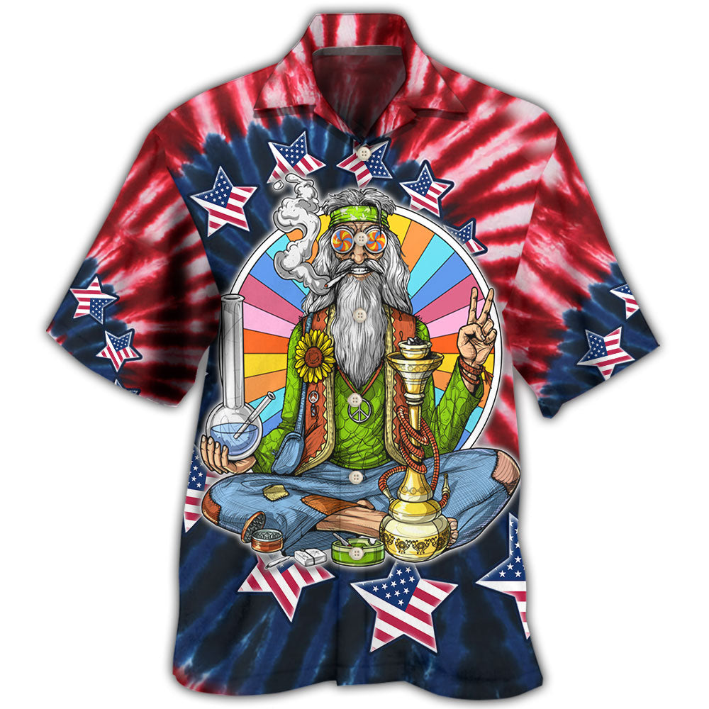 Patriotic Hippie Freedom Independence Hawaiian Shirt For Patriotic Events, Summer Travel, And Casual Outdoor Wear