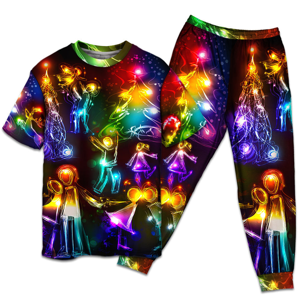 Happy Family Christmas Tree Lights Short Sleeve Pajamas Set For Christmas Sleepwear And Family Lounging