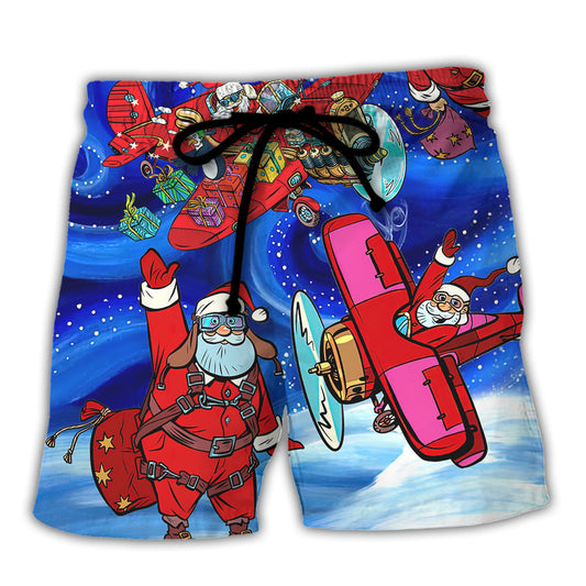 Christmas Reindeer Santa Airplane Magic Beach Shorts For Casual Day Trips And Everyday Comfort