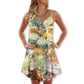 Yellow Kitty Lover Art V-Neck Sleeveless Cami Dress For Summer Vacations Festivals And Playful Casual Styling