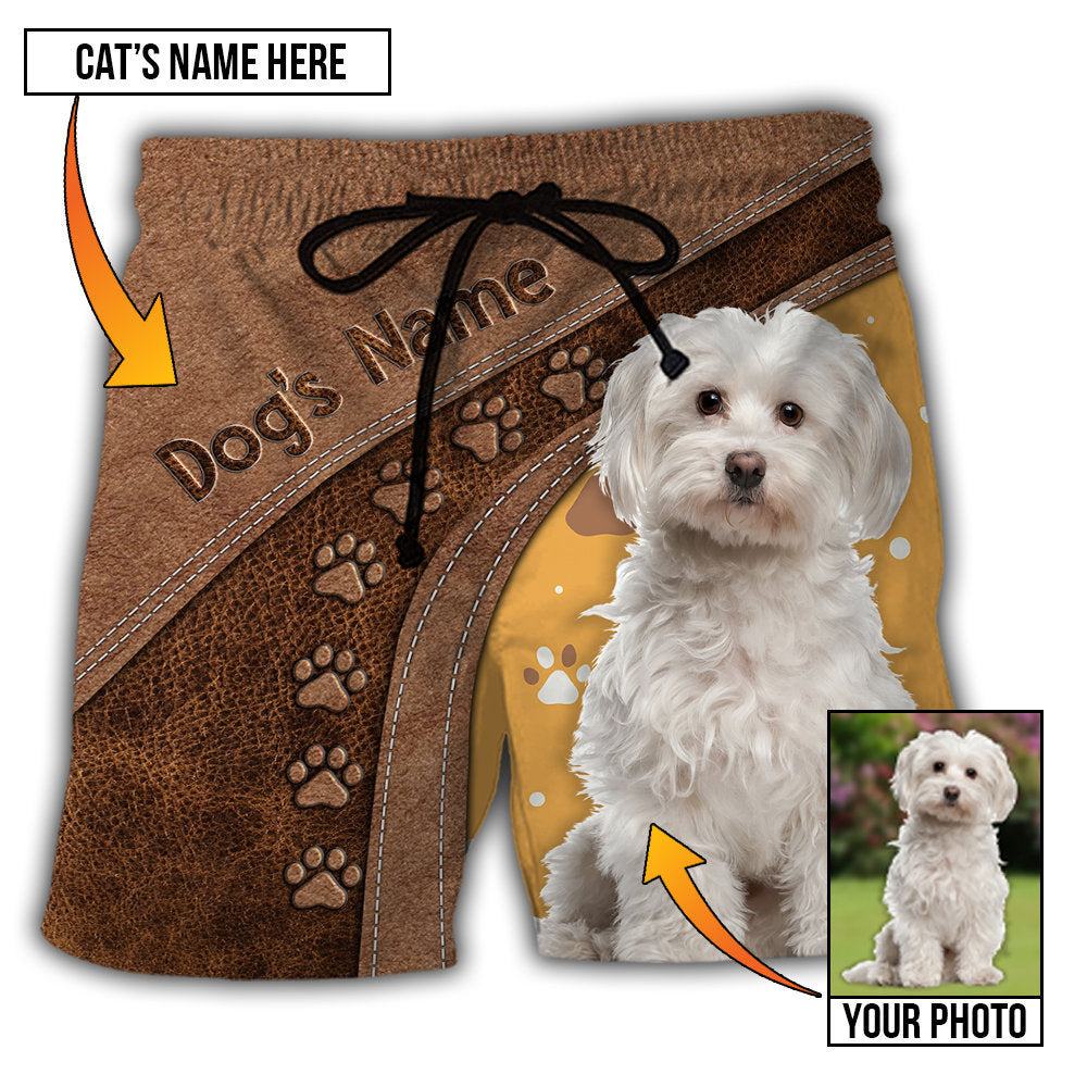 Dog Paw Various Leather Style Personalized Photo Beach Shorts Design View For Summer Events And Coastal Getaways