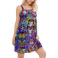 Hippie Skull Color Flowers V-Neck Sleeveless Cami Dress For Boho Festivals And Relaxed Summer Style