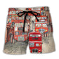 Bus Driver Big Red Party Beach Shorts Artwork Detail For Casual Warm Weather Outfits