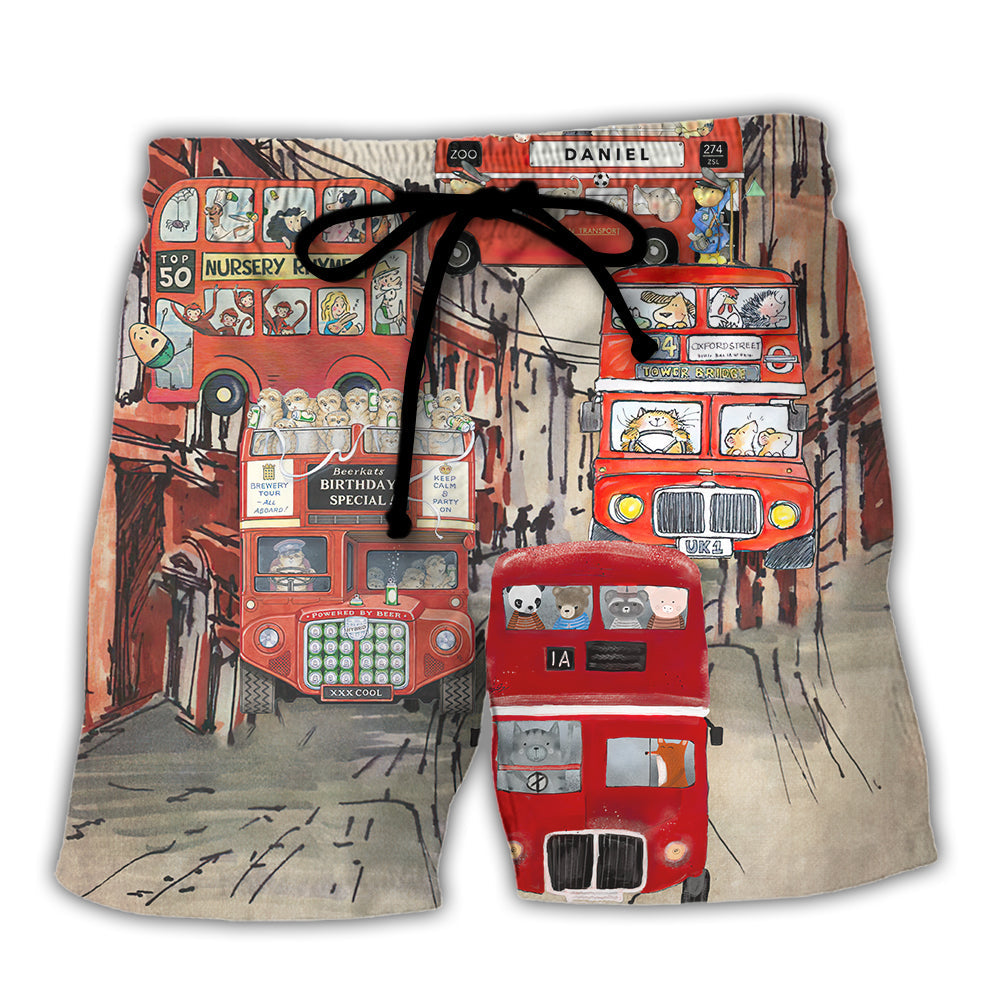 Red Bus Beach Shorts For Beach Days And Bright Seasonal Outfits