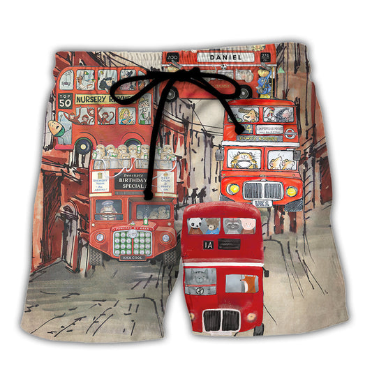 Red Bus Beach Shorts For Beach Days And Bright Seasonal Outfits