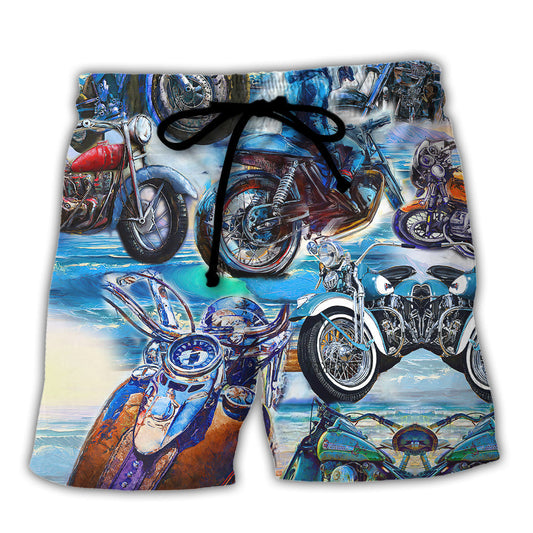 Coastal Blue Motorcycle Beach Shorts For Poolside Relaxation And Easy Warm Weather Wear