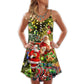 Christmas Santa Is Coming V-Neck Sleeveless Cami Dress For Vacations Parties And Expressive Warm Weather Styling