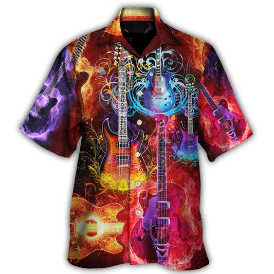 Colorful Guitar Acoustic Music Hawaiian Shirt Pattern View For Lightweight Everyday Style