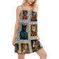 Cat Noble Aristocrat V-Neck Sleeveless Cami Dress For Animal Lovers And Casual Summer Wear