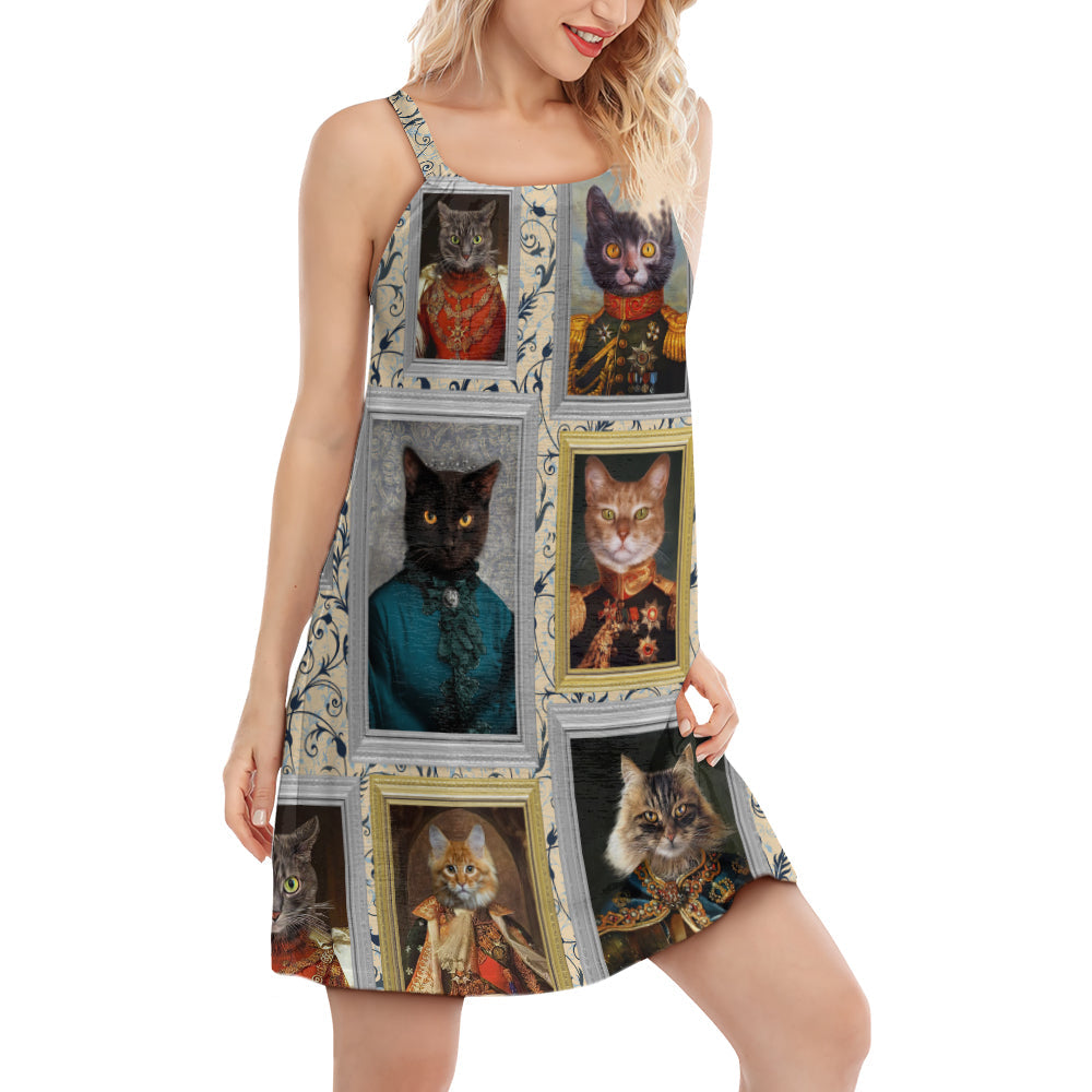 Cat Noble Aristocrat V-Neck Sleeveless Cami Dress For Animal Lovers And Casual Summer Wear