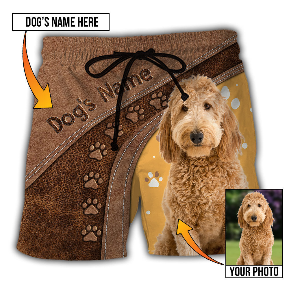 Dog Paw Various Leather Style Personalized Photo Beach Shorts Graphic Detail For Resort Trips And Casual Outings