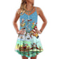 Christmas Cute Santa Happy Mood V-Neck Sleeveless Cami Dress For Festive Events And Casual Summer Styling