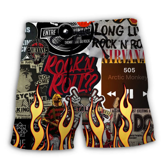 Red Flame Music Rock Beach Shorts For Summer Vacations And Travel Ready Comfort