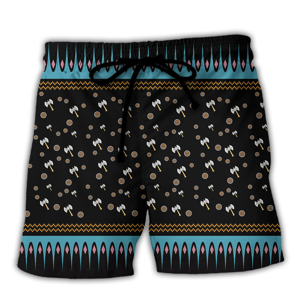 Viking Christmas Deck The Halls With Axes Beach Shorts For Festive Vacation Wear