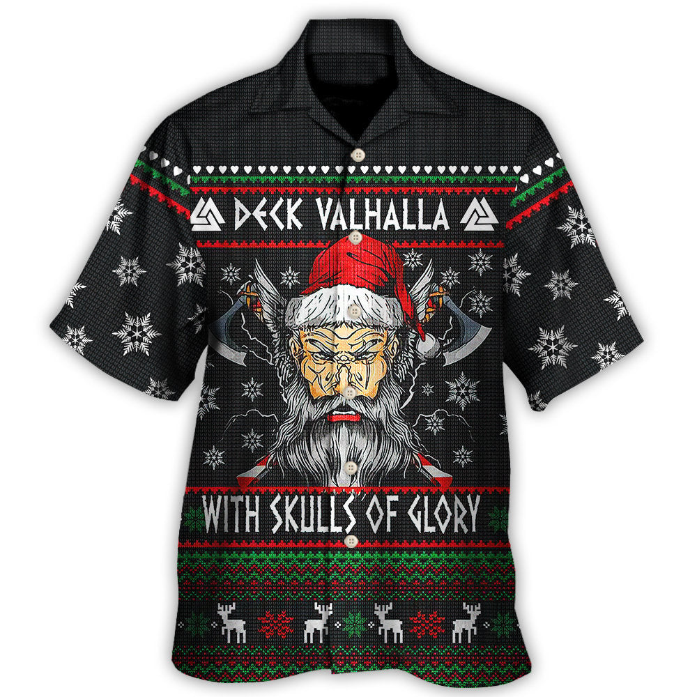 Skull Christmas Norse Warrior Valhalla Glory Hawaiian Shirt For Resort Getaways And Comfortable Summer Activities