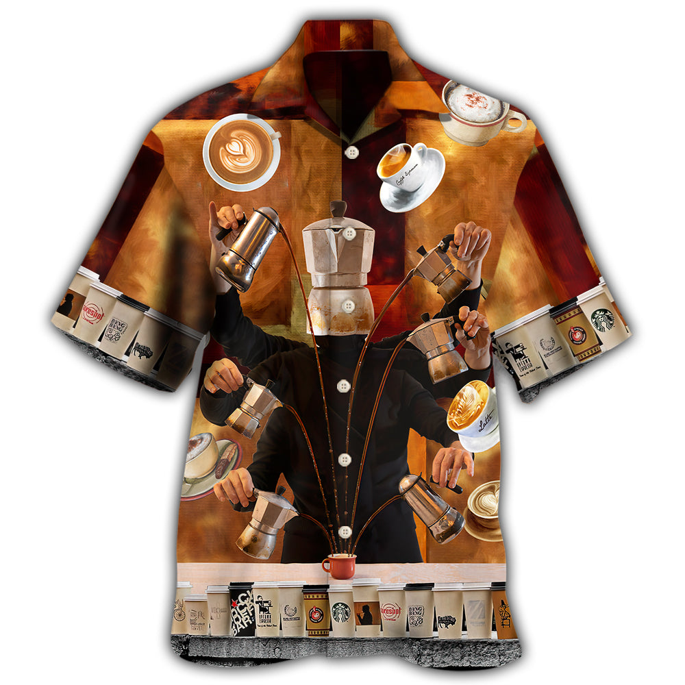Funny Barista Coffee Hawaiian Shirt Button Front Artwork For Tropical Vacations