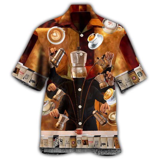 Funny Barista Coffee Hawaiian Shirt Button Front Artwork For Tropical Vacations