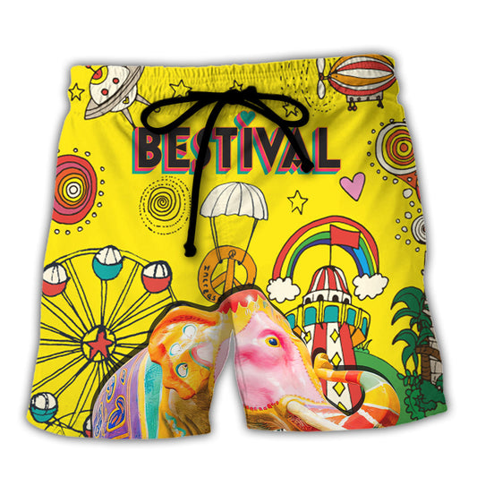 Music Festival Heart Colorful Art Beach Shorts For Resort Trips And Weekend Wear