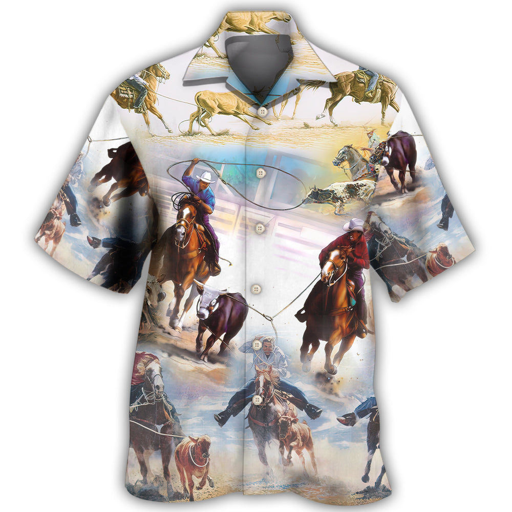 Western Team Roping Horse Hawaiian Shirt For Resort Trips, Coastal Parties, And Warm Weather Style